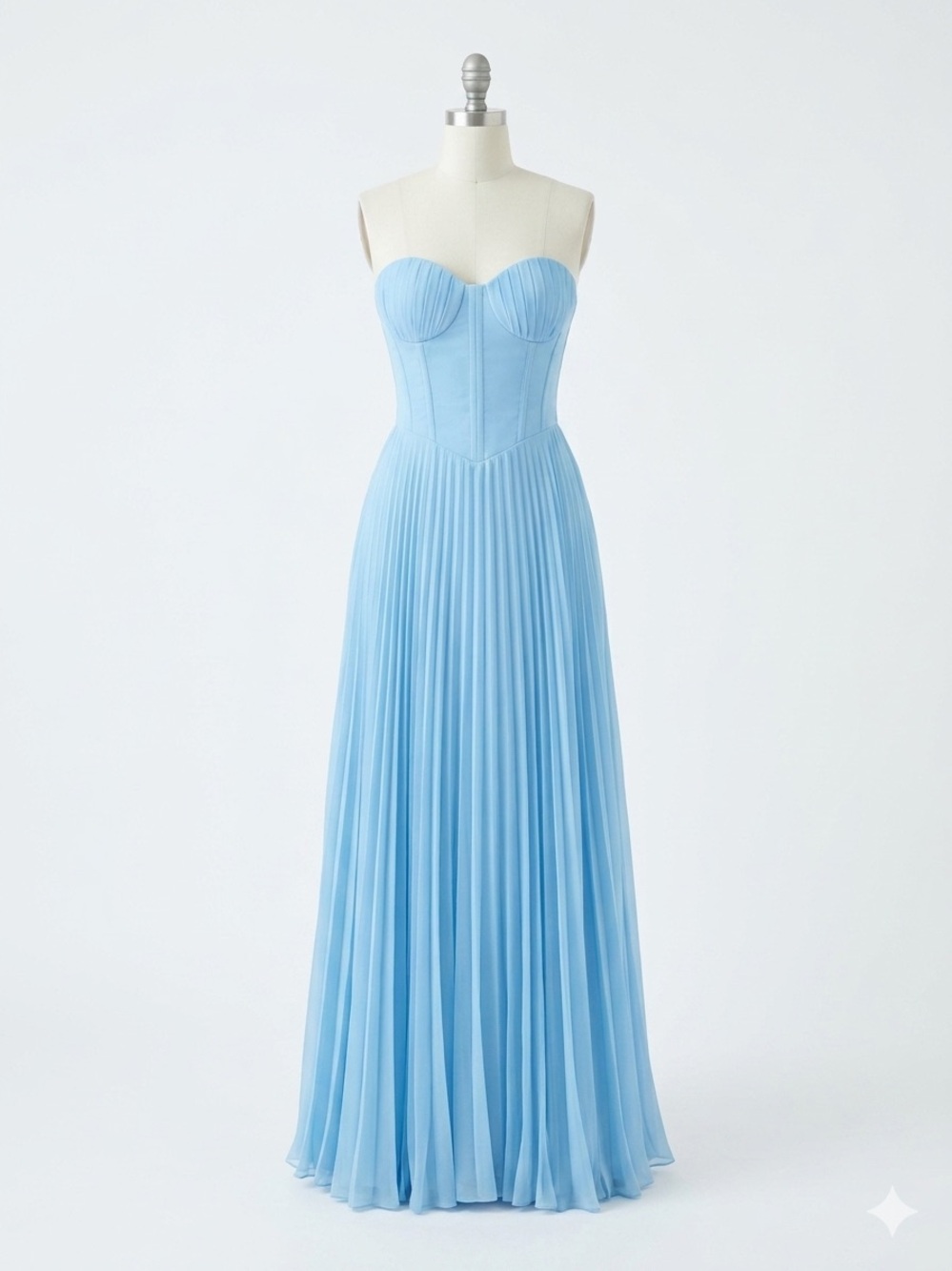 Strapless Pleated Maxi Gown in Powder Blue - Picture 2 of 3